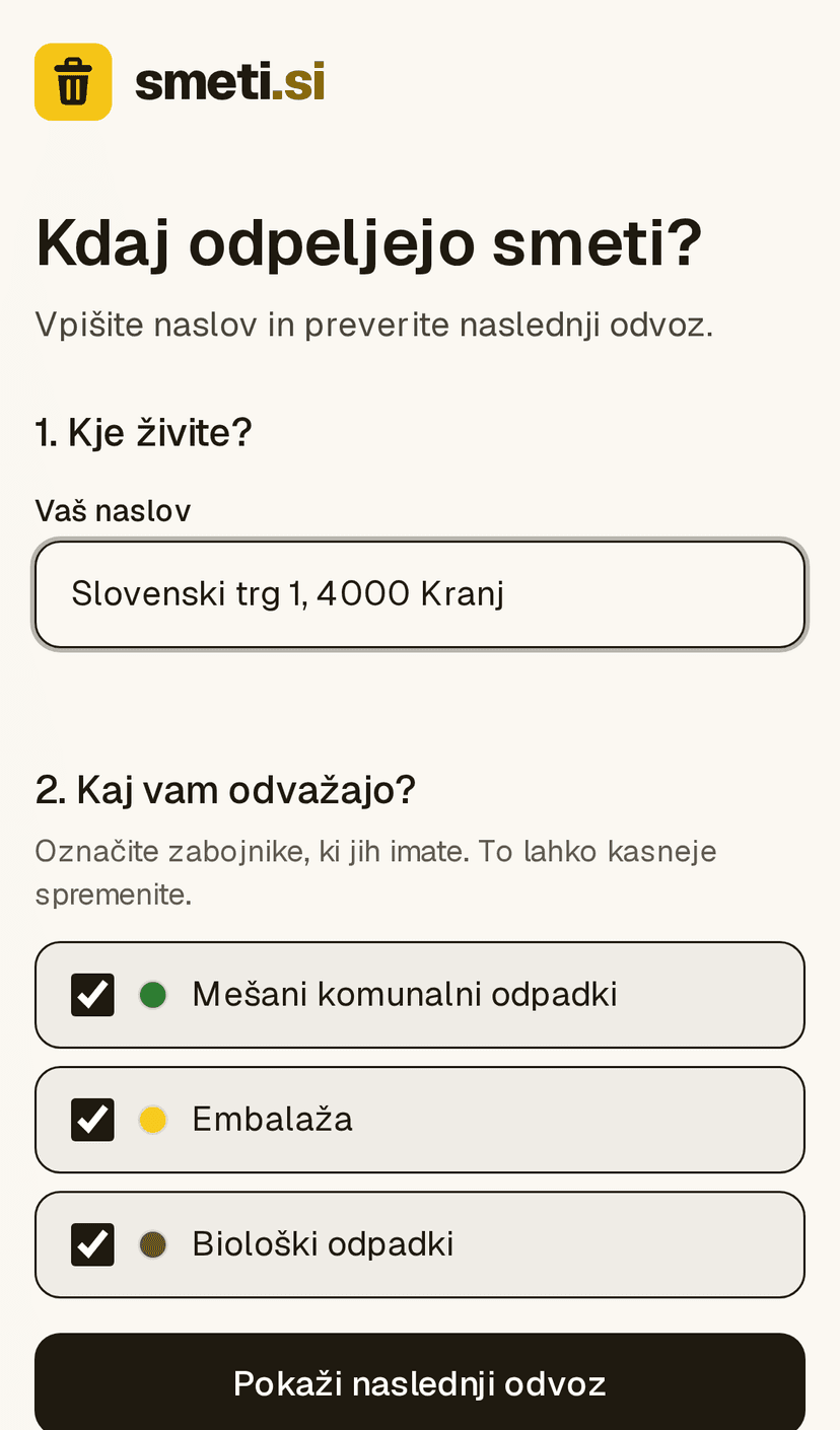 Izbira vrst odpadkov