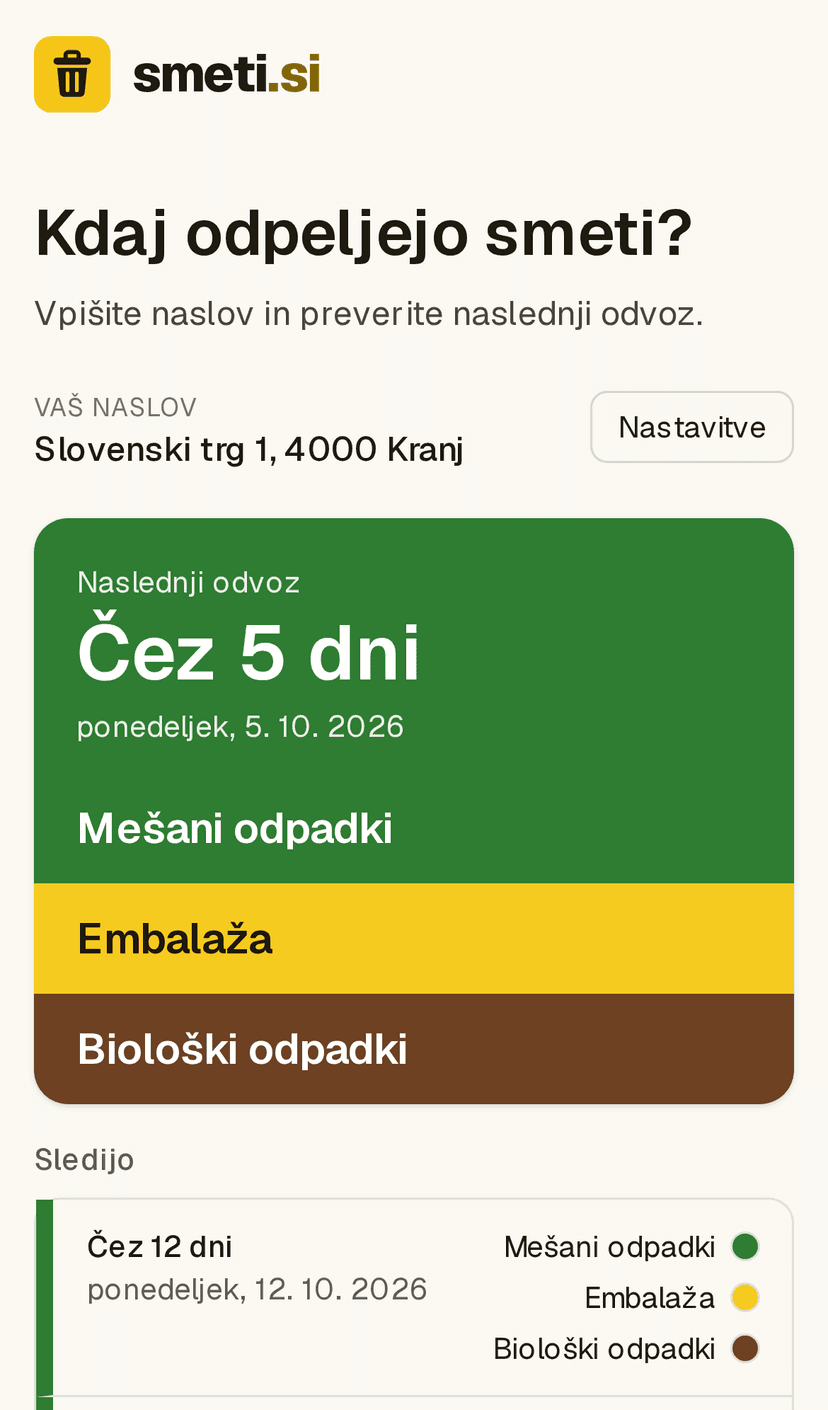 Naslednji odvoz in termini, ki sledijo