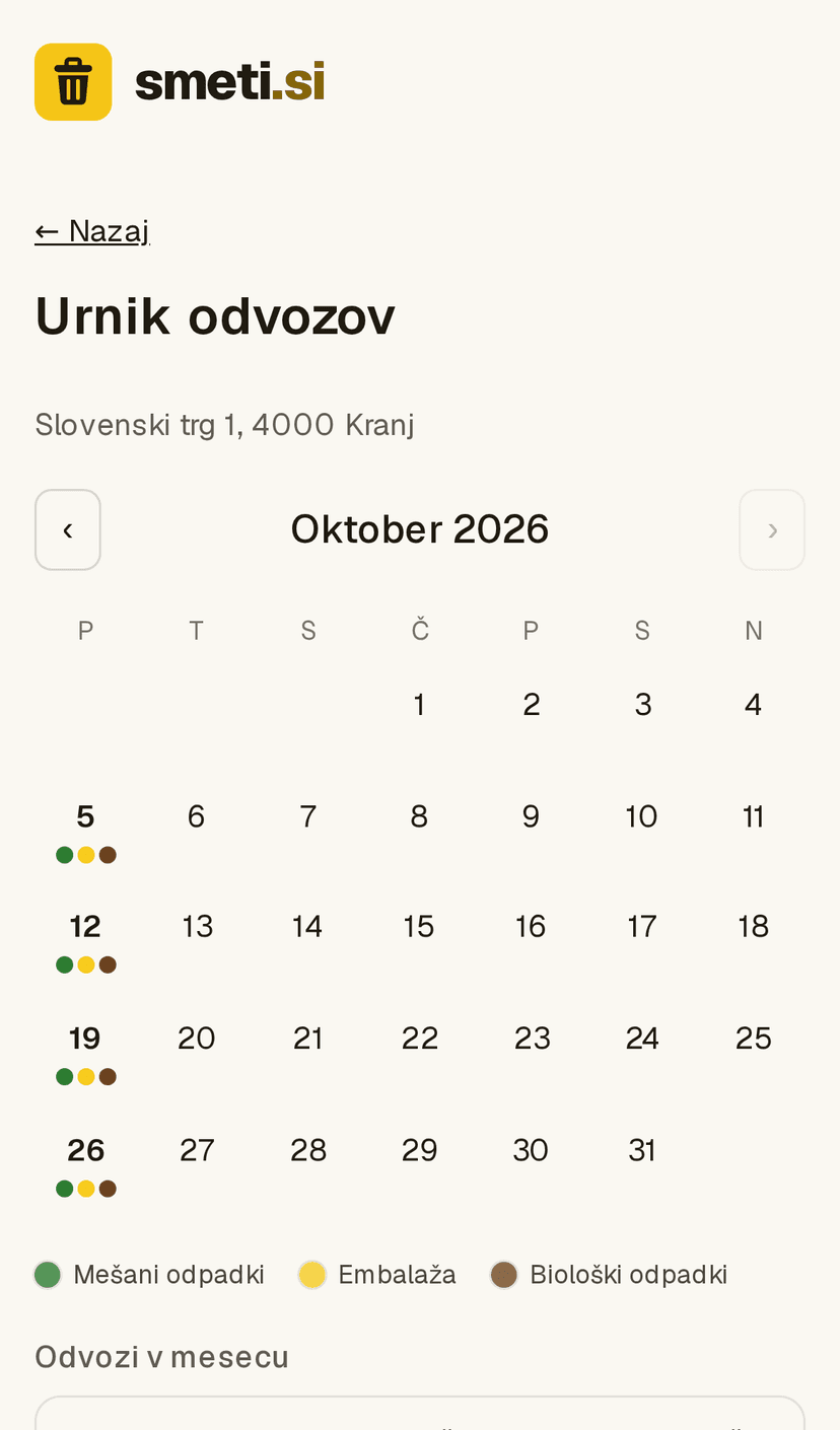 Mesečni urnik odvozov